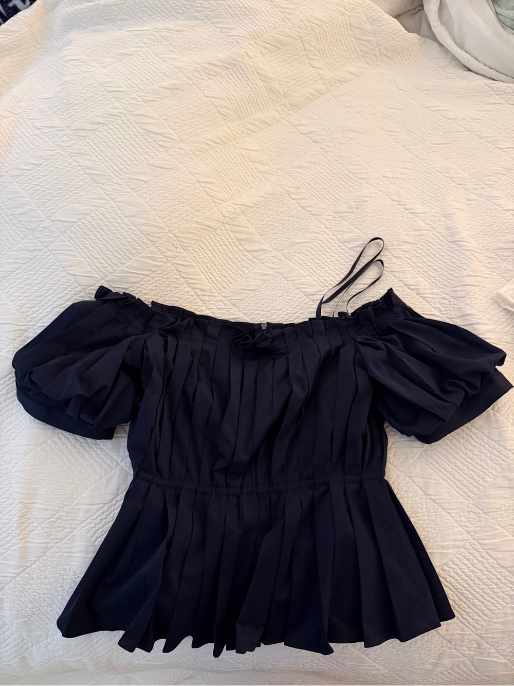 Antonio Melani Off-Shoulder Navy Pleated Peplum Top